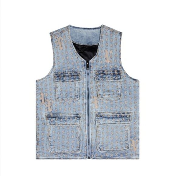 Valabasas Starlet Vest Denim Embroidered Zip Front Pockets Jean Streetwear M - Picture 1 of 11